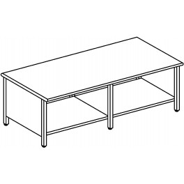 Stainless steel worktables 1350  on frames with side panels with 6 legs and with lower shelf