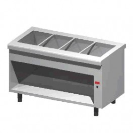 Stainless steel elements with bain marie on open cupboard