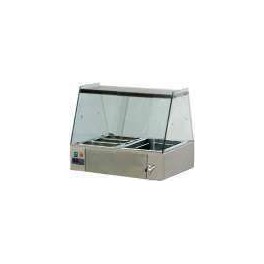 Stainless steel GN electrical  bain marie 600 in display case with flat glasses, for bench