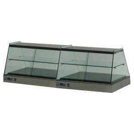 Stainless steel 2 sectors heated display cases with flat glasses, for bench