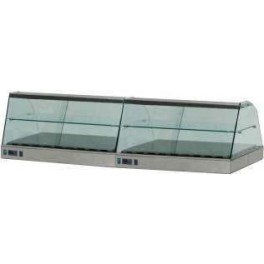 Stainless steel 2 sectors heated display cases 630 with curved glasses, for bench